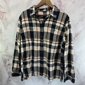 Duluth Shirt Womens XXL Brown Black Plaid Button Up Flannel Long Free Swingin